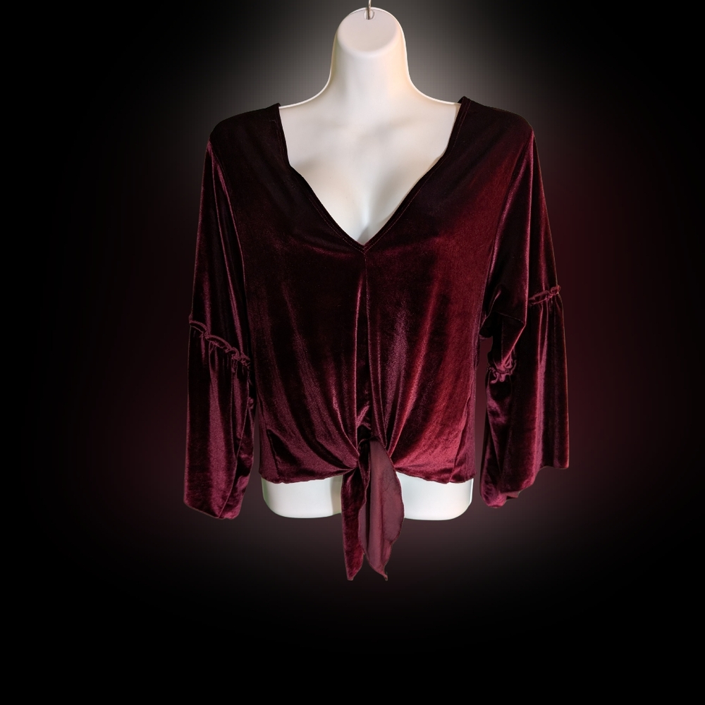 Lavender Field Burgundy Velvet Blouse Womens Size Med